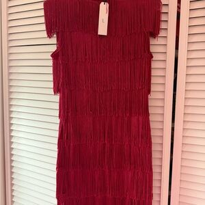 Babeyond Red Fringe Off-Shoulder Dress - gatsby costume!